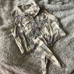 Camo Tie Up Button Down Tank